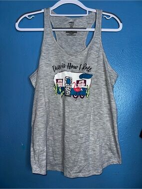 Secret Treasures Gray Tank Top with Colorful Camper Graphic